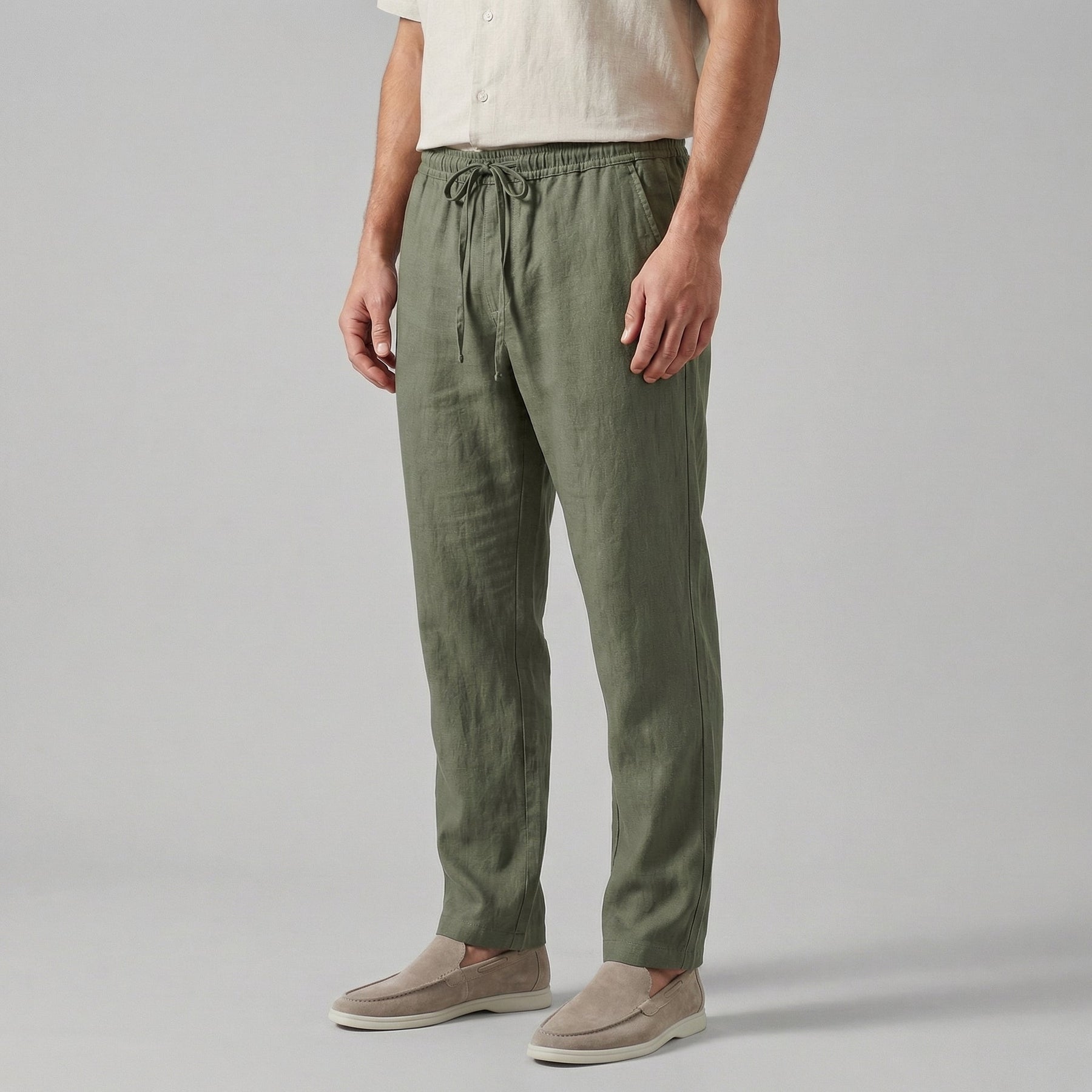 Men's Wide-Leg Casual Trousers in Summer Beige