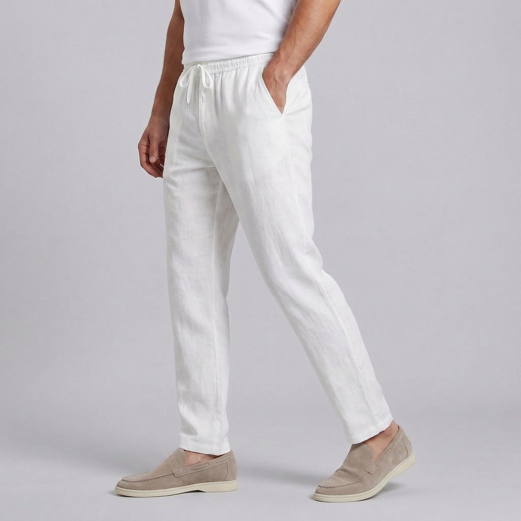 Men's Wide-Leg Casual Trousers in Summer Beige