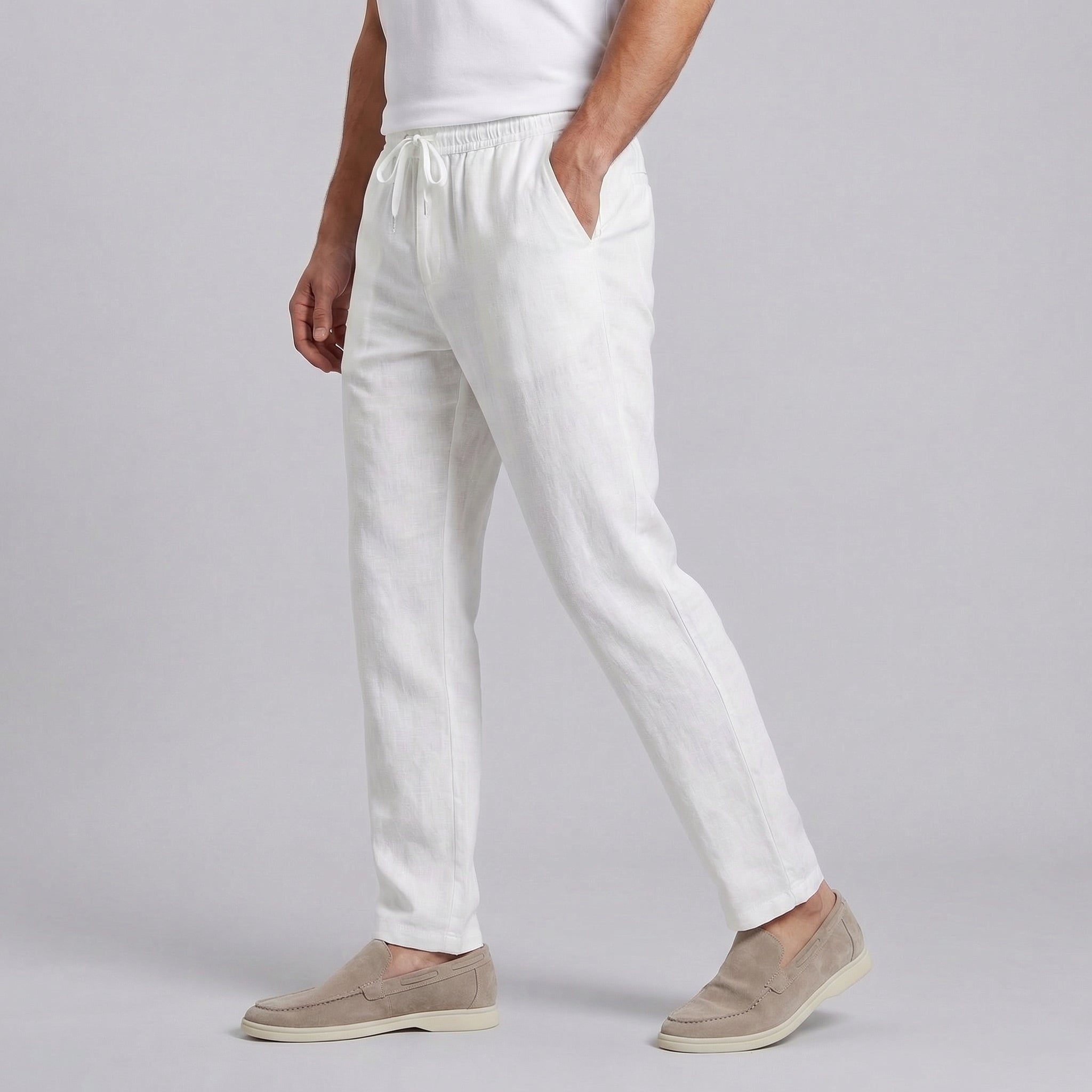 Men's Wide-Leg Casual Trousers in Summer Beige