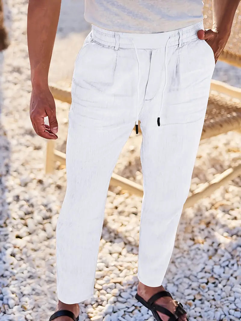 WIDE LINEN TROUSERS WITH CORD