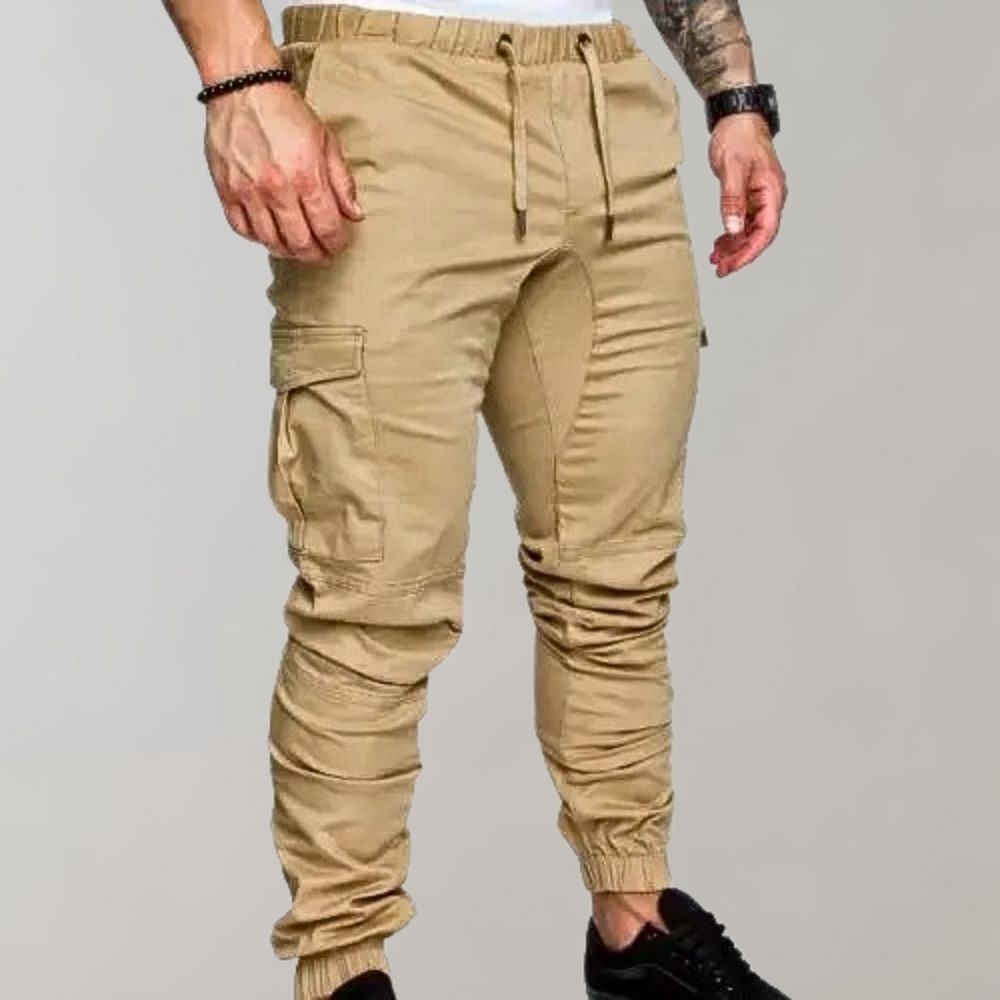 Men's Elegant Cargo Trousers in Classic Khaki