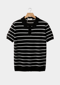 Textured Black Striped Button Polo