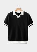 Textured Black Polo with Contrast Detailing