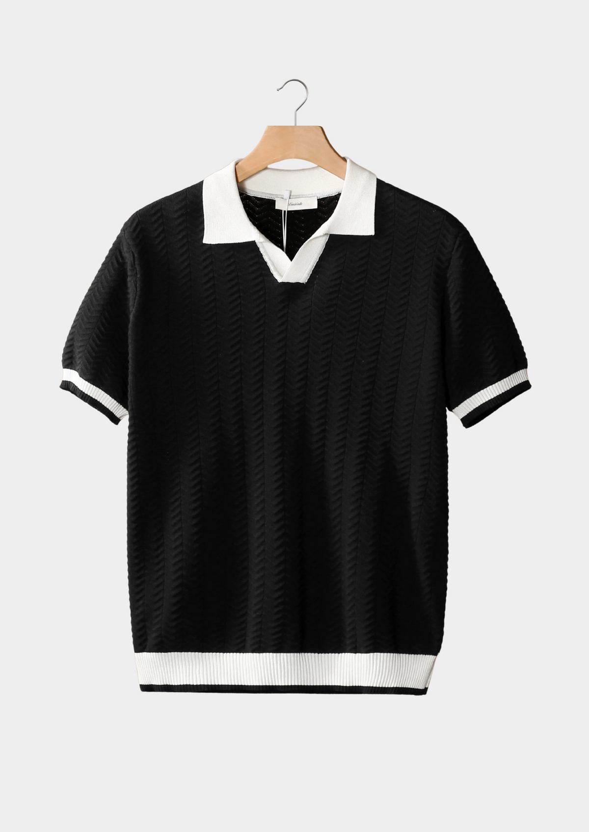 Textured Black Polo with Contrast Detailing