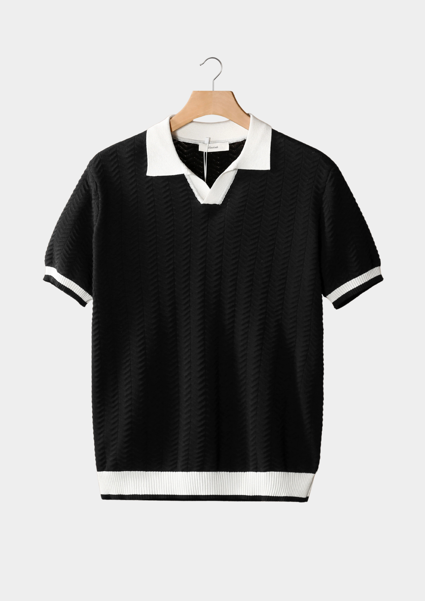 Textured Black Polo with Contrast Detailing
