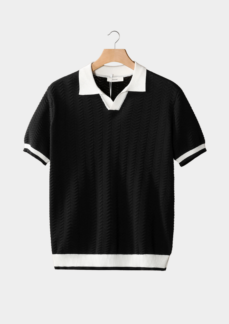 Textured Black Polo with Contrast Detailing
