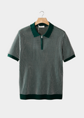 Emerald Geometric Textured Zipper Polo