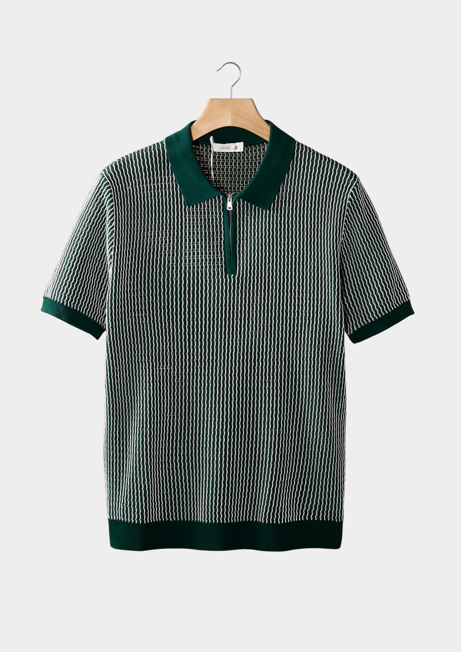 Emerald Geometric Textured Zipper Polo