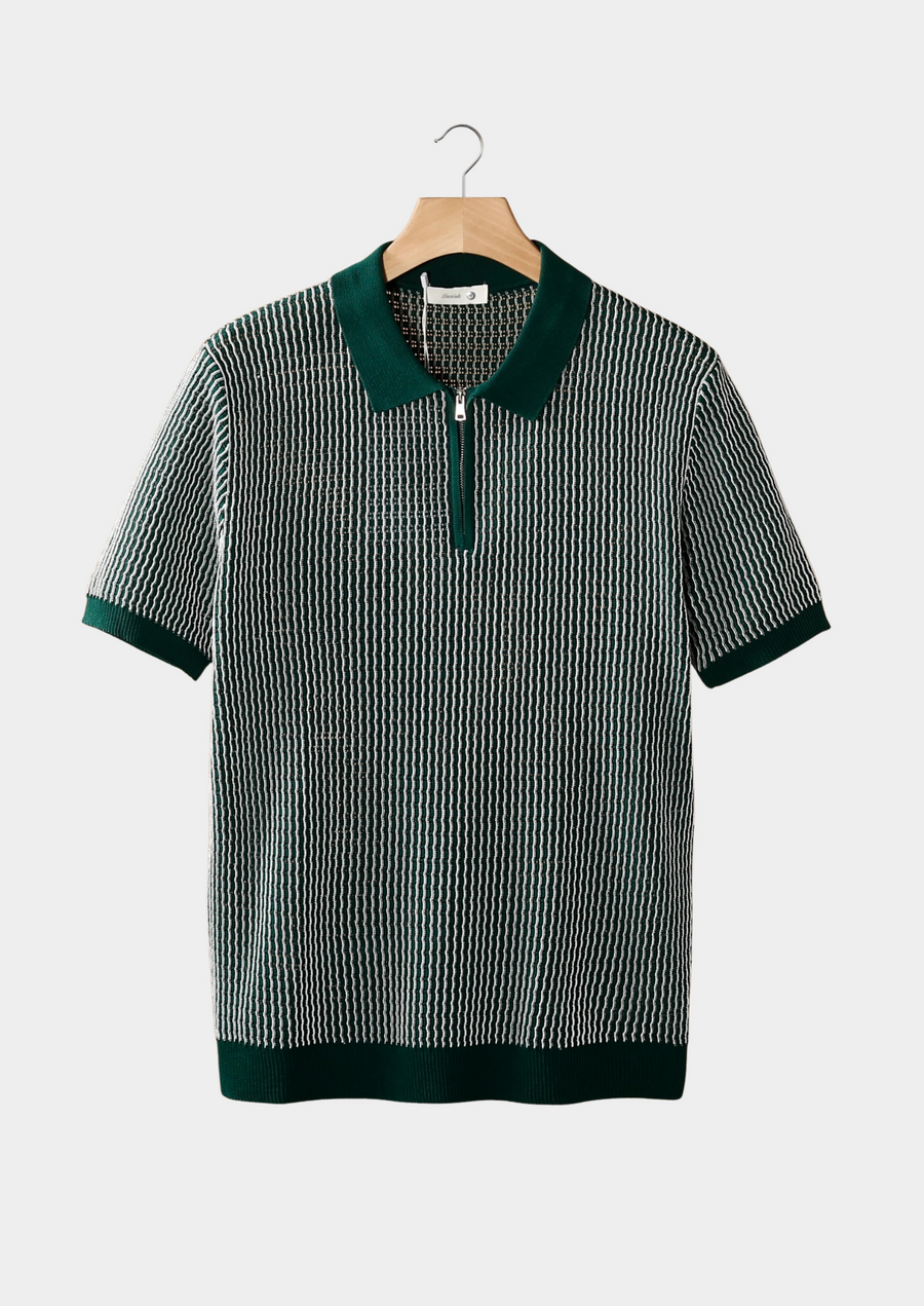 Emerald Geometric Textured Zipper Polo