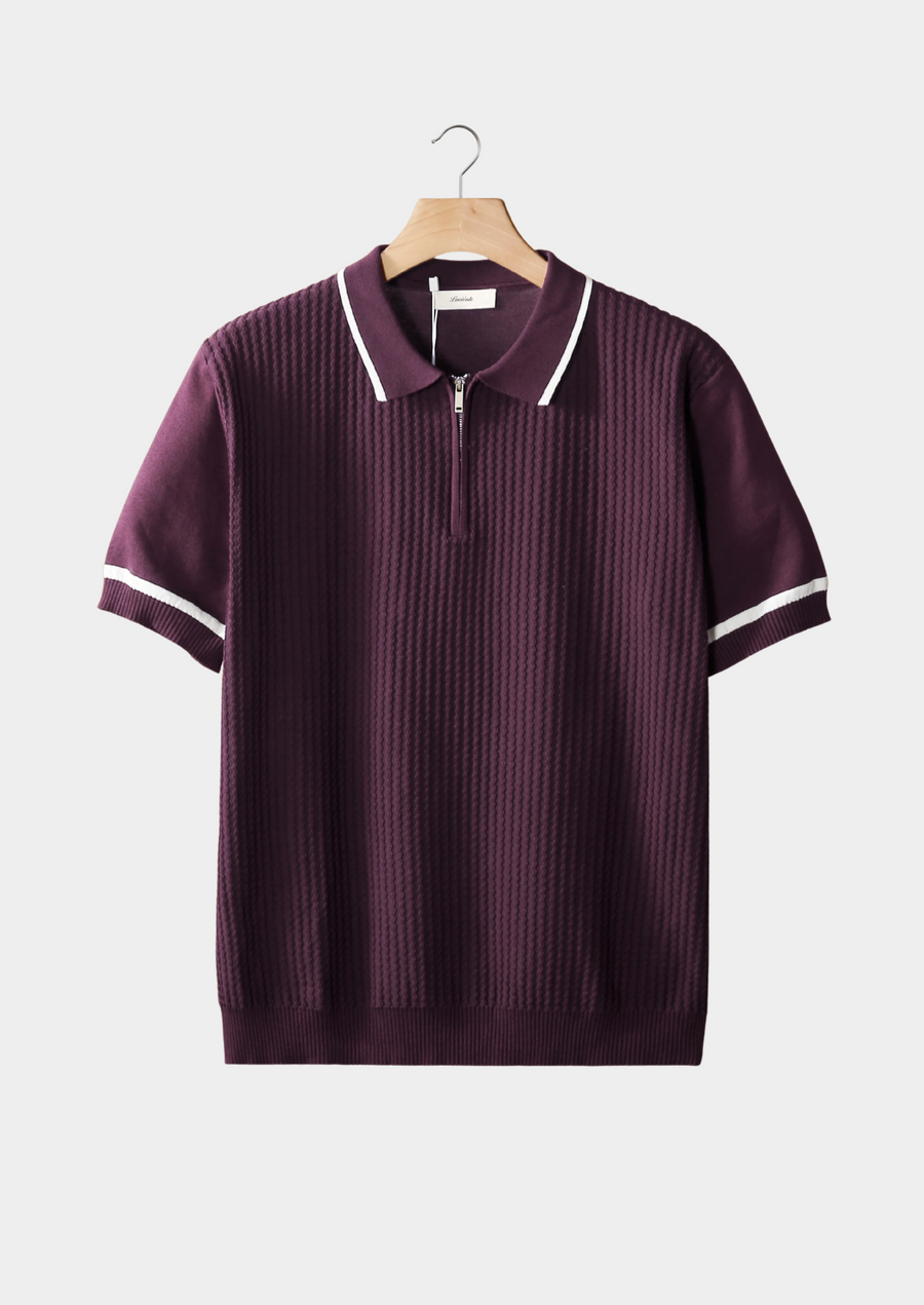 Lavender Contrast Trim Zipper Polo