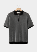 Black Geometric Textured Zippered Polo