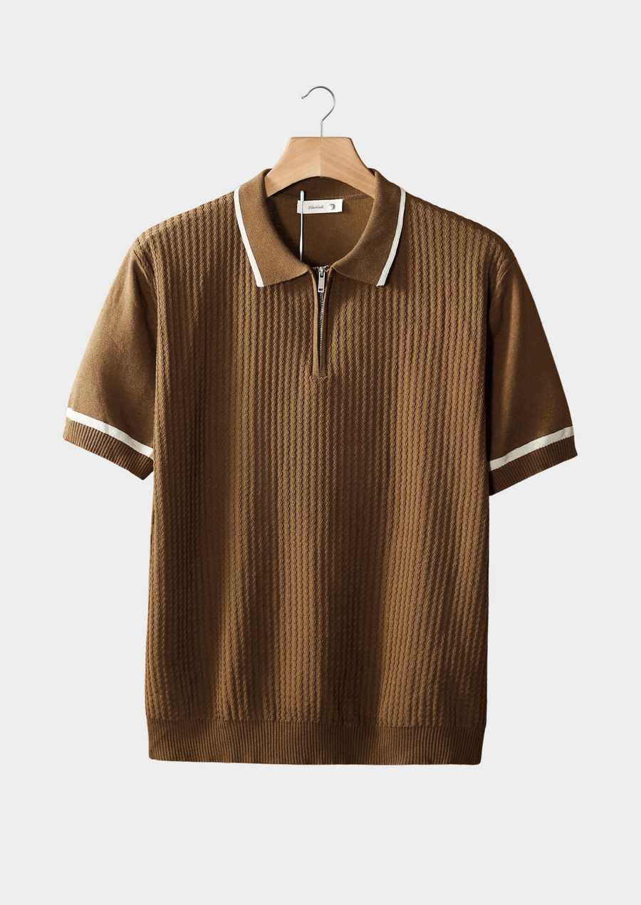 Caramel Contrast Trim Zippered Polo