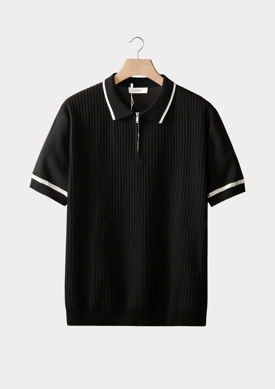 Black Zipper Polo with Contrast Trim