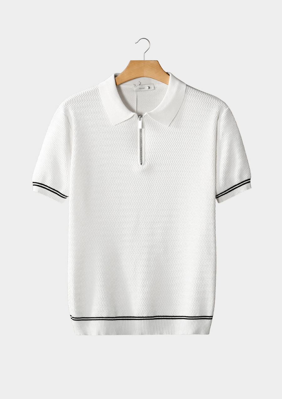Ivory Zigzag Textured Zipper Polo