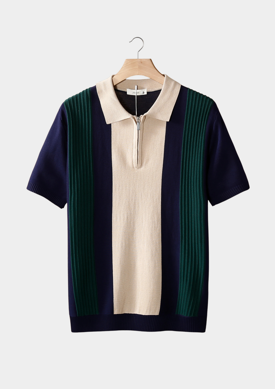 Navy Resort Zippered Polo Shirt