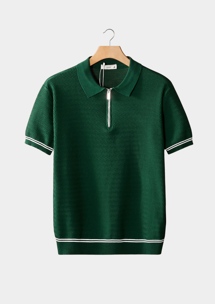 Emerald Zigzag Textured Zipper Polo