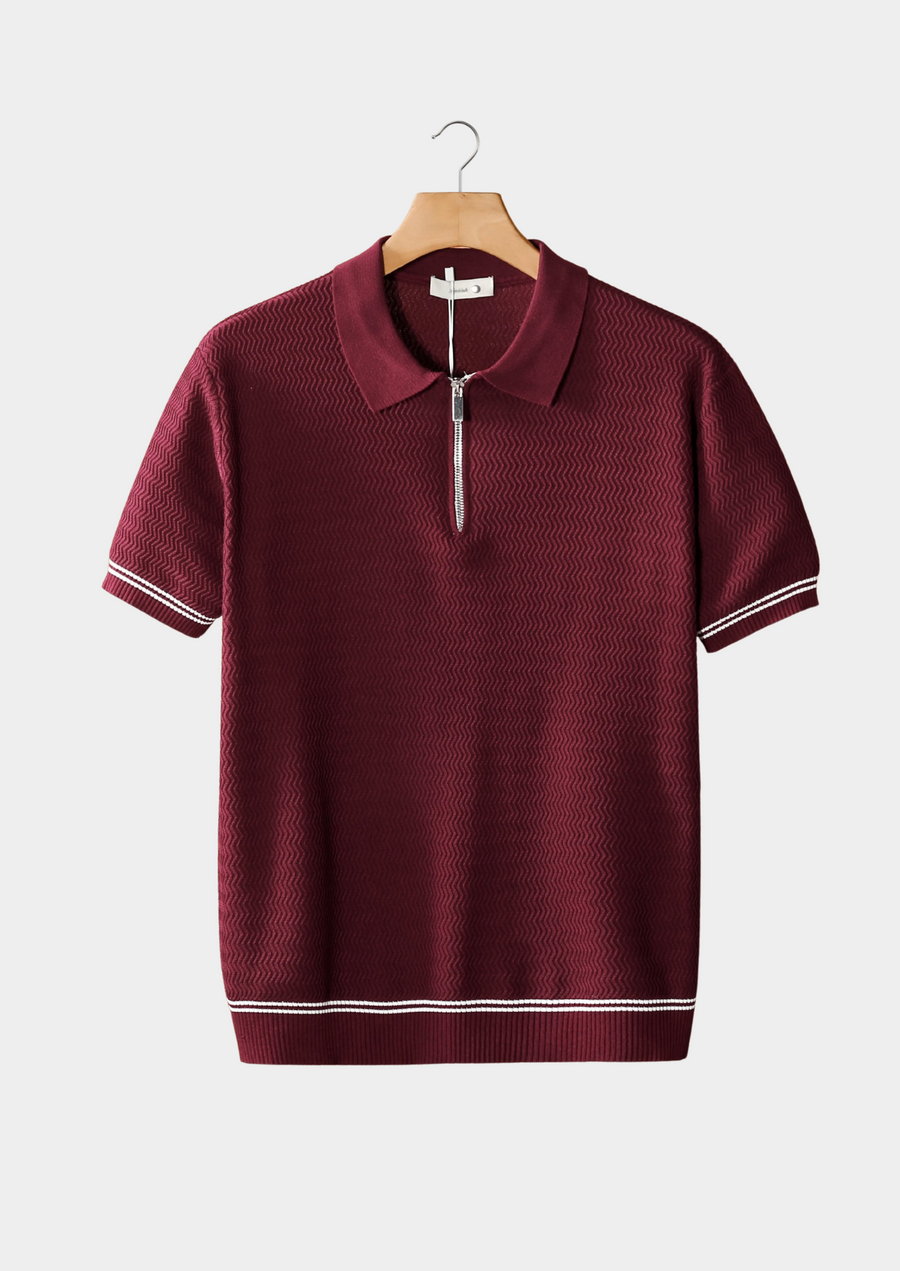 Bordeaux Textured Zipper Polo Shirt