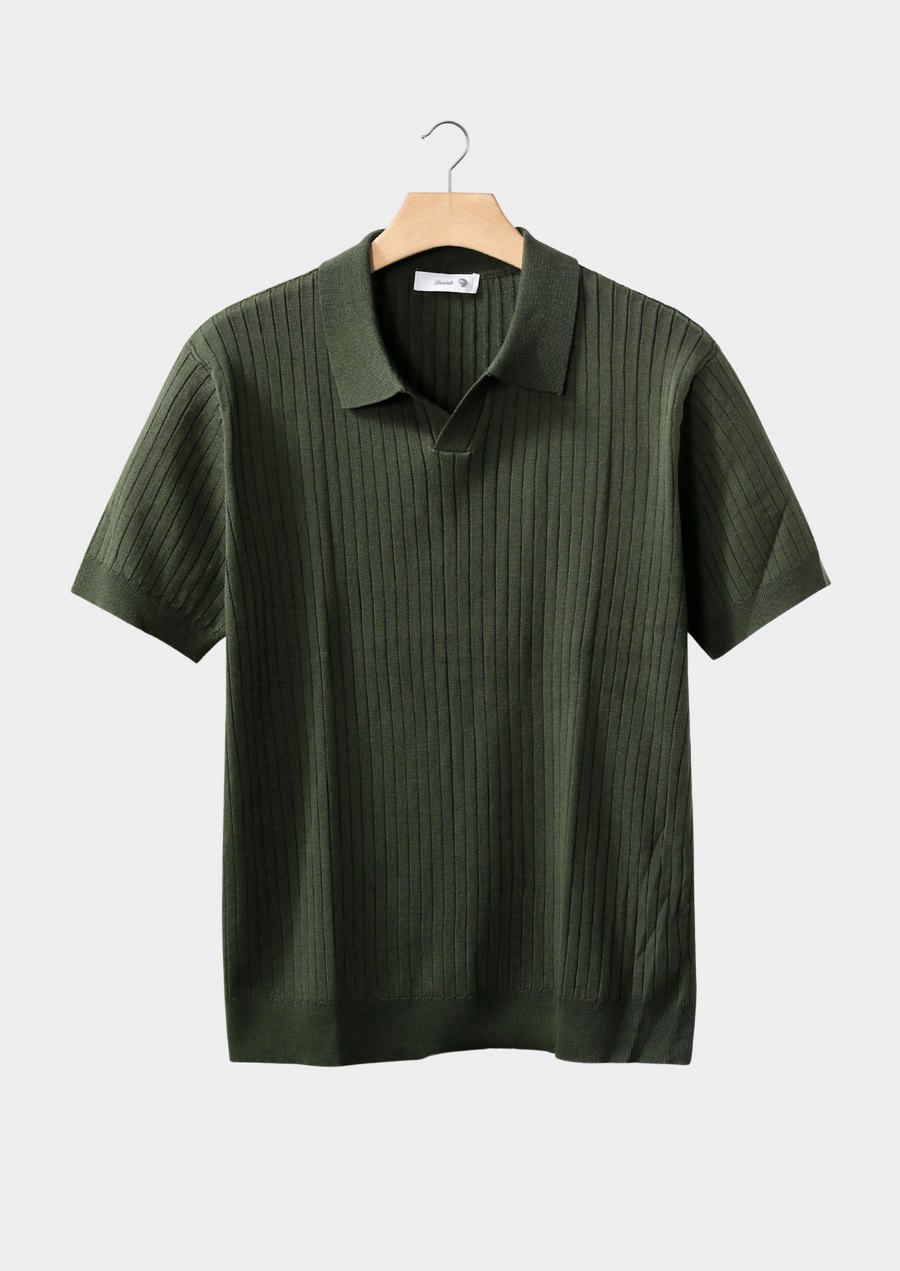 Olive Cashmere Ribbed Polo Shirt