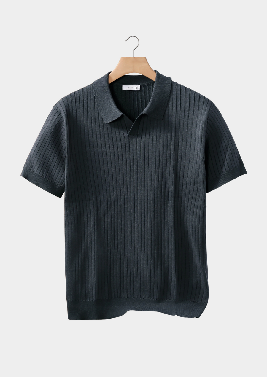 Charcoal Ribbed Knit Polo Shirt