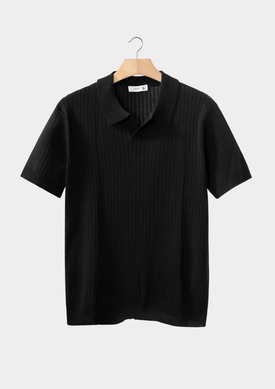 Black Ribbed Polo Without Buttons