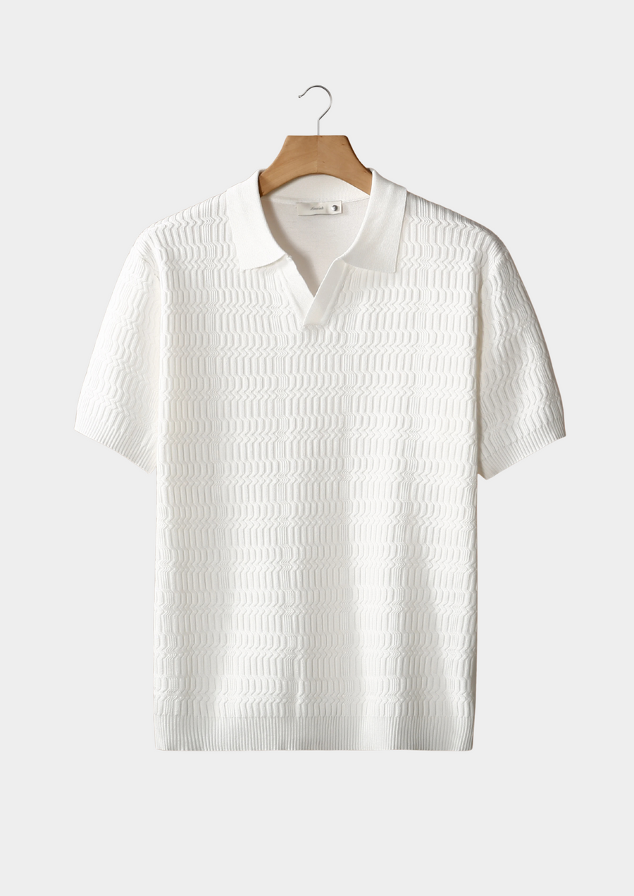 Ivory Textured Knit Polo Without Buttons