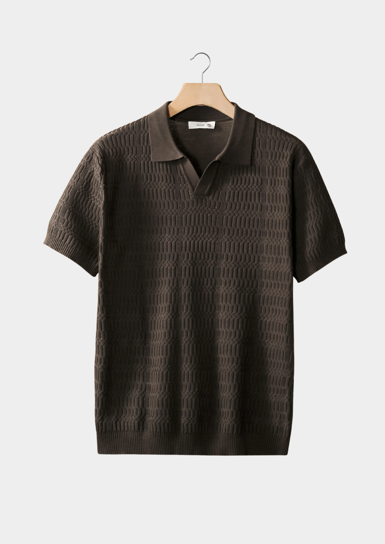 Coffee Patterned Knit Polo Shirt