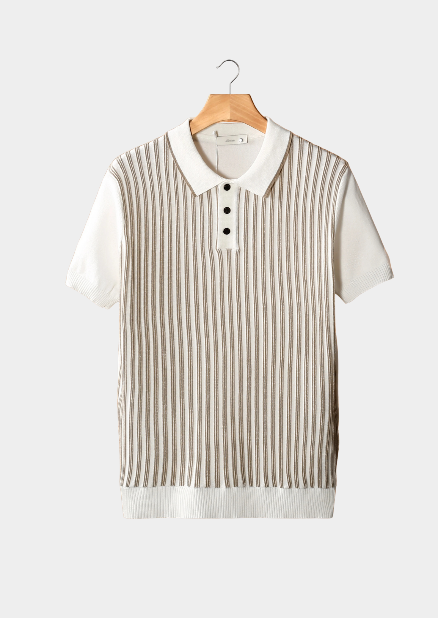 Ivory Striped Cotton Polo Shirt