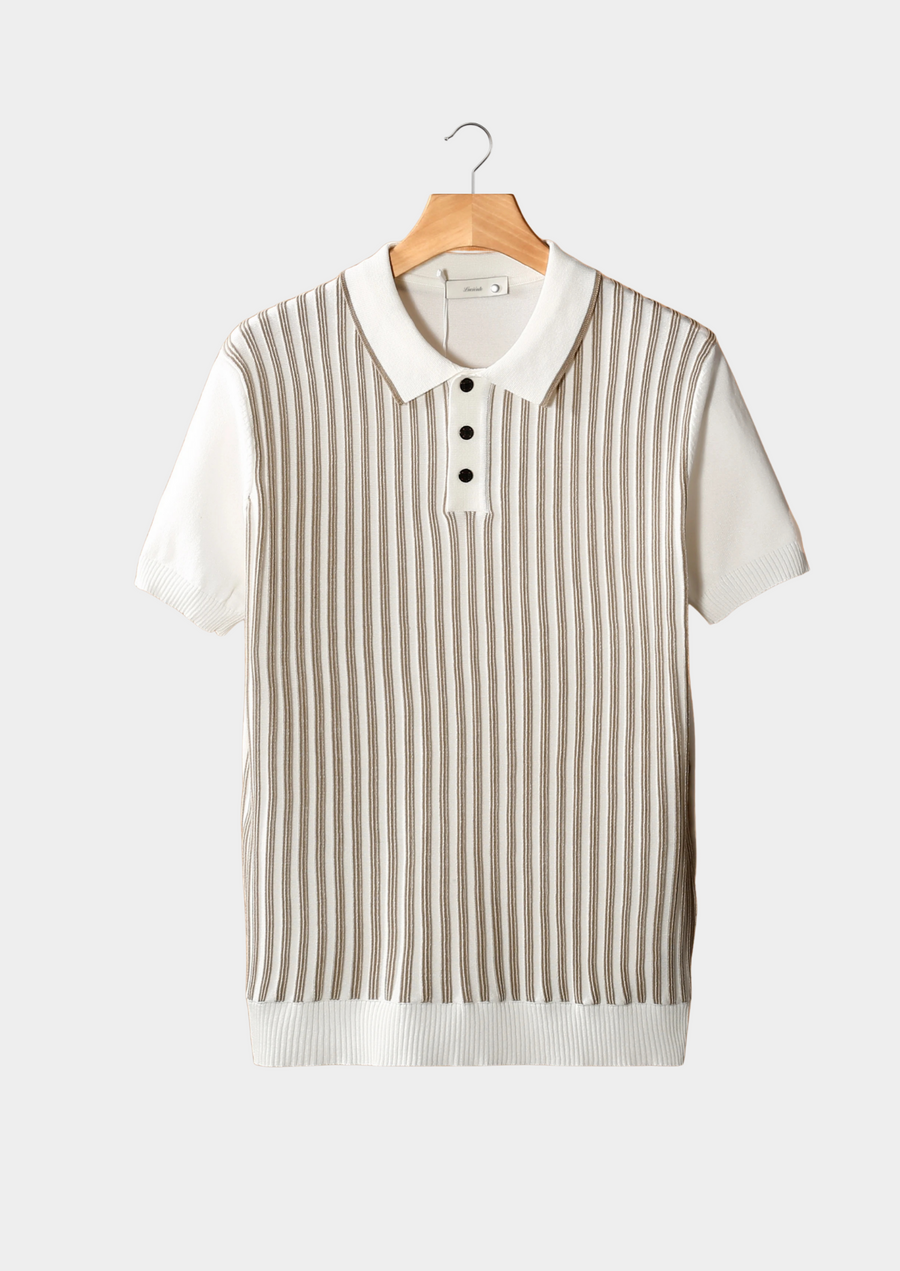 Ivory Striped Cotton Polo Shirt