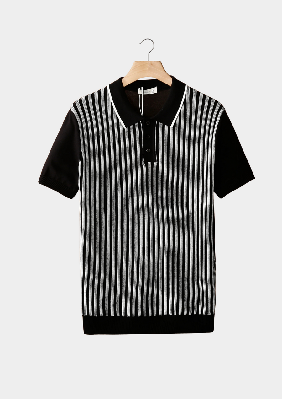Black Striped Cotton Polo Shirt