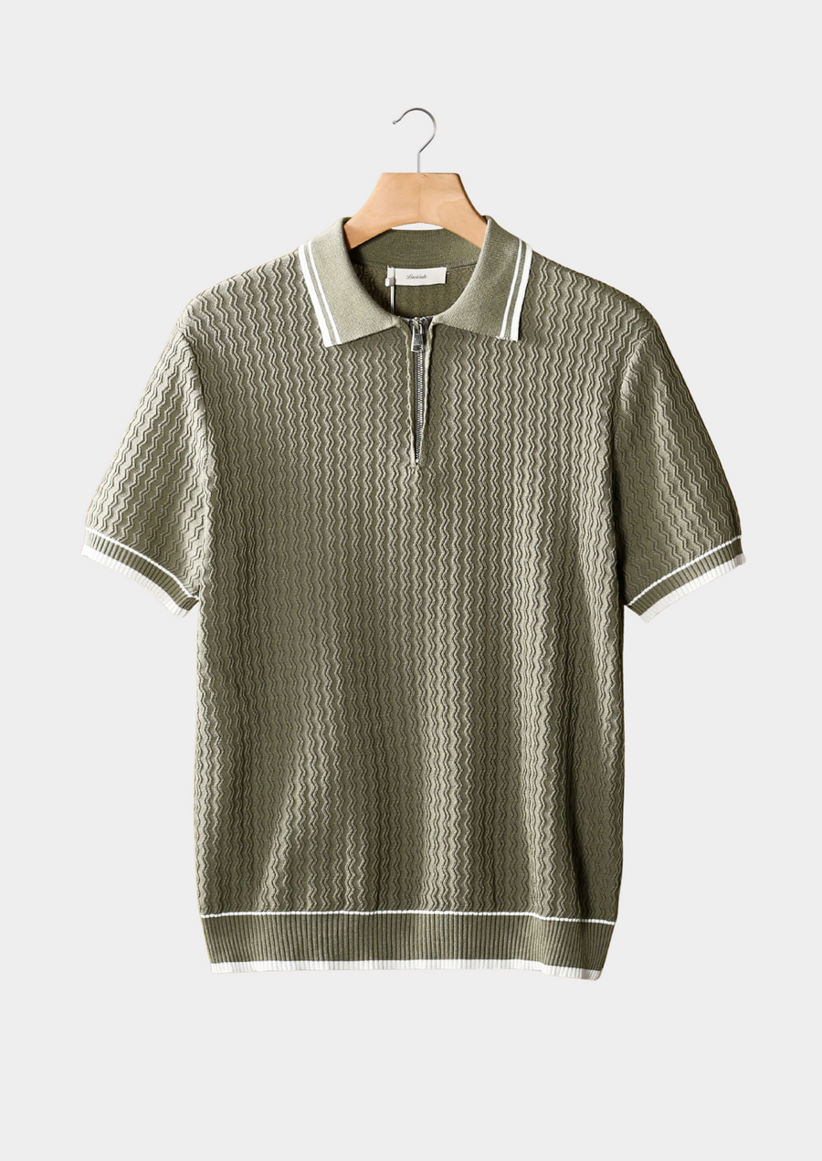 Taupe Textured Zipper Polo Shirt