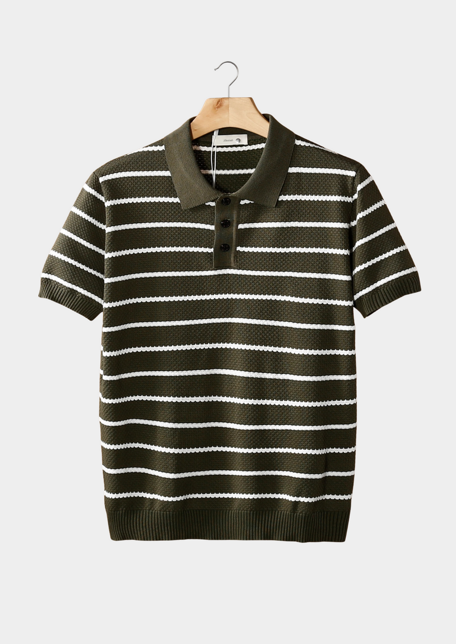 Olive Striped Textured Polo Shirt