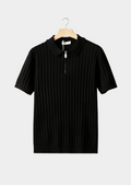 Black Ribbed Zippered Polo Shirt