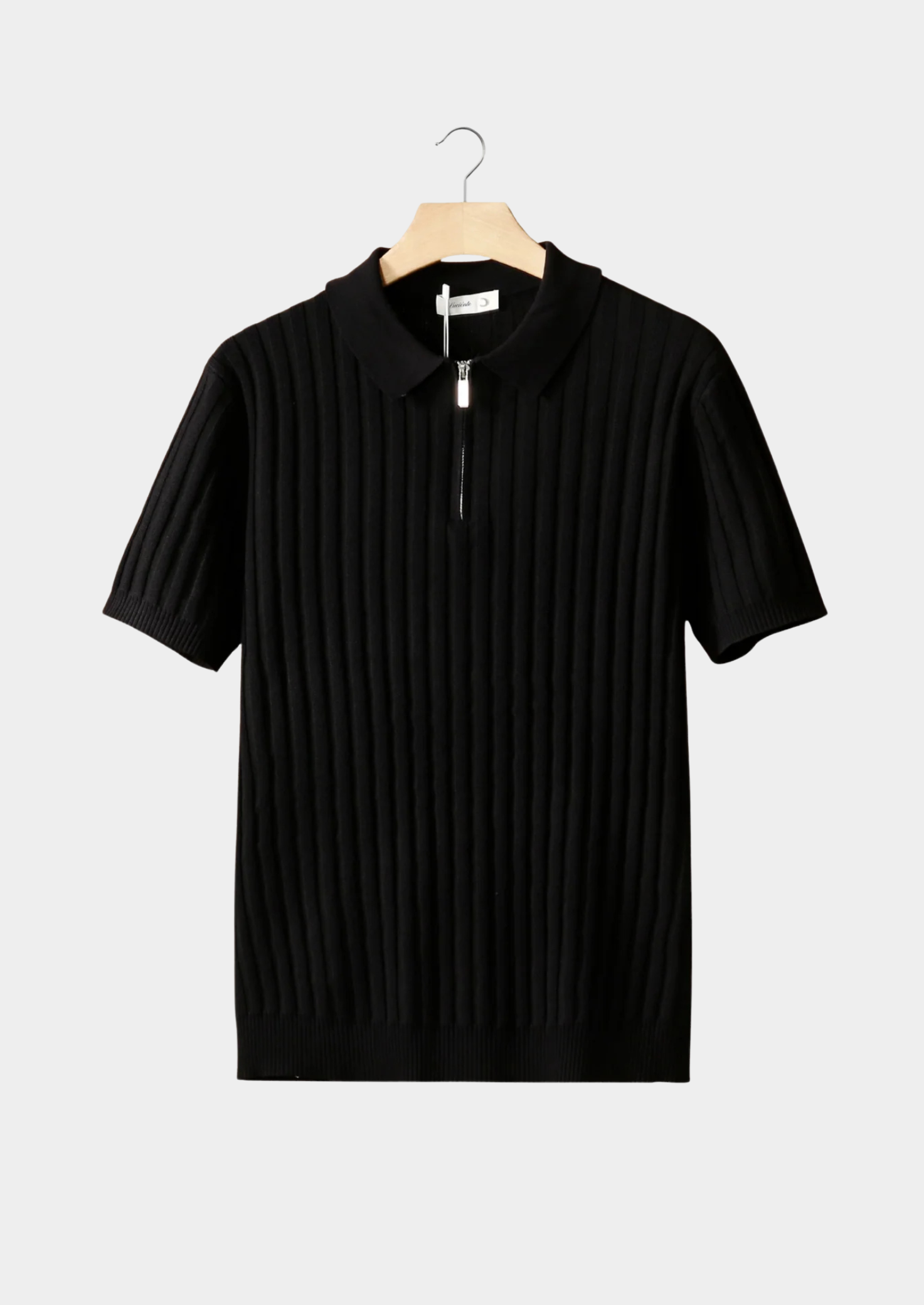 Black Ribbed Zippered Polo Shirt