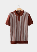 Rust Brown Striped Polo Shirt
