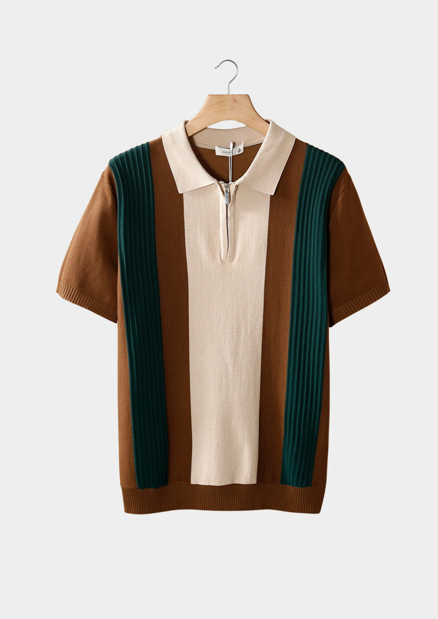 Brown Resort Zipper Polo Shirt