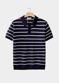 Navy Textured Stripe Button Polo