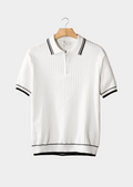 Wavy Textured White Zipper Polo