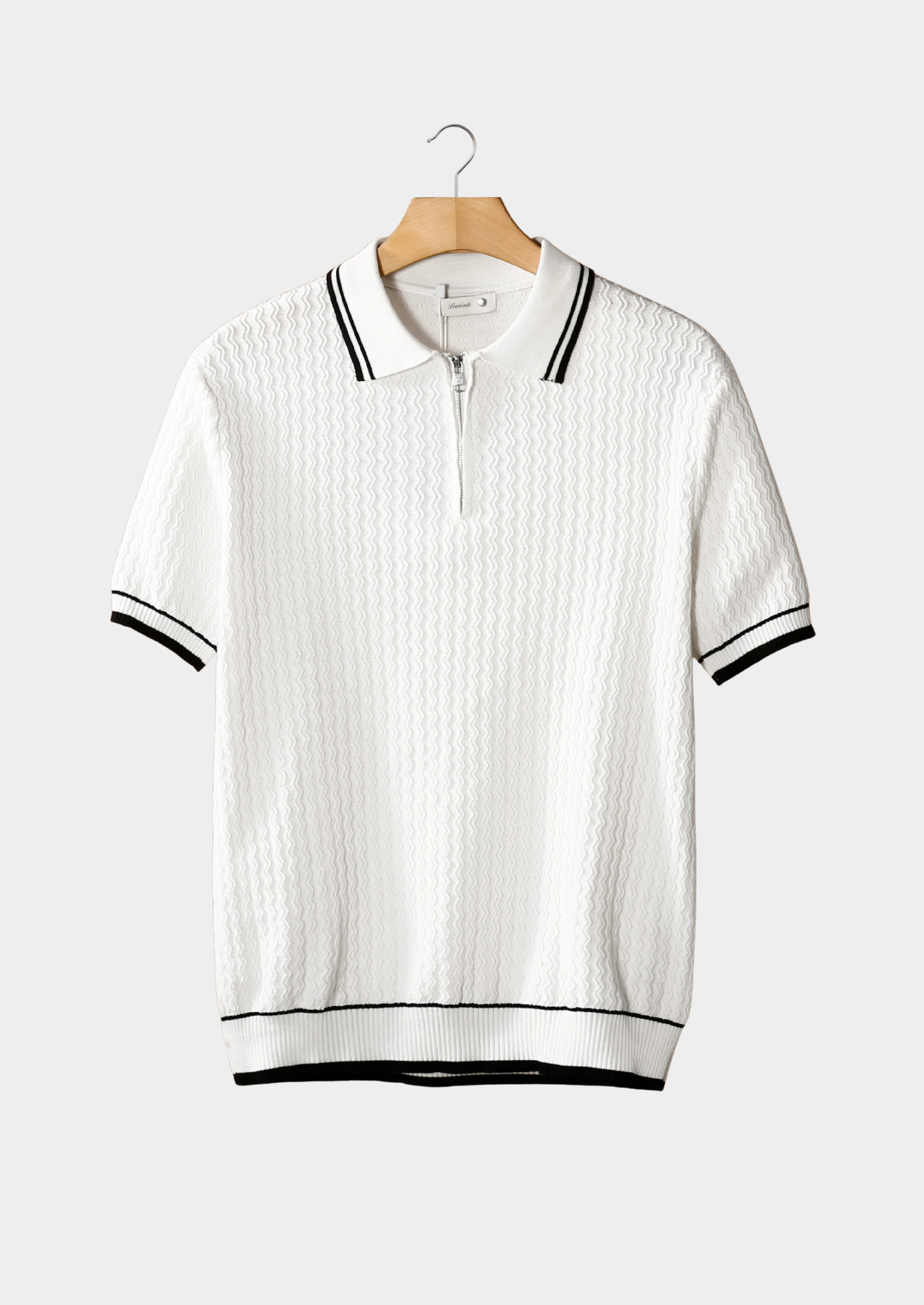 Wavy Textured White Zipper Polo