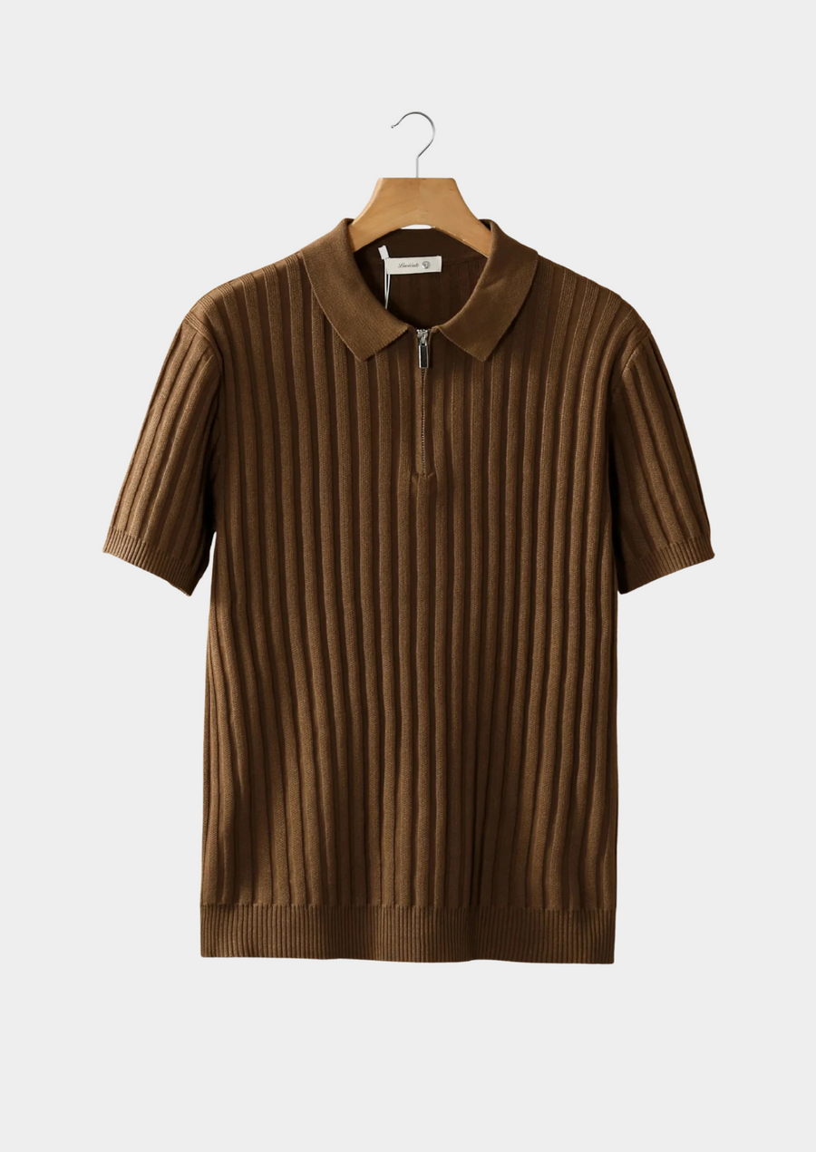 Caramel Ribbed Zippered Polo Shirt