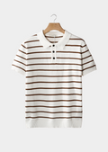 Textured White Striped Button Polo