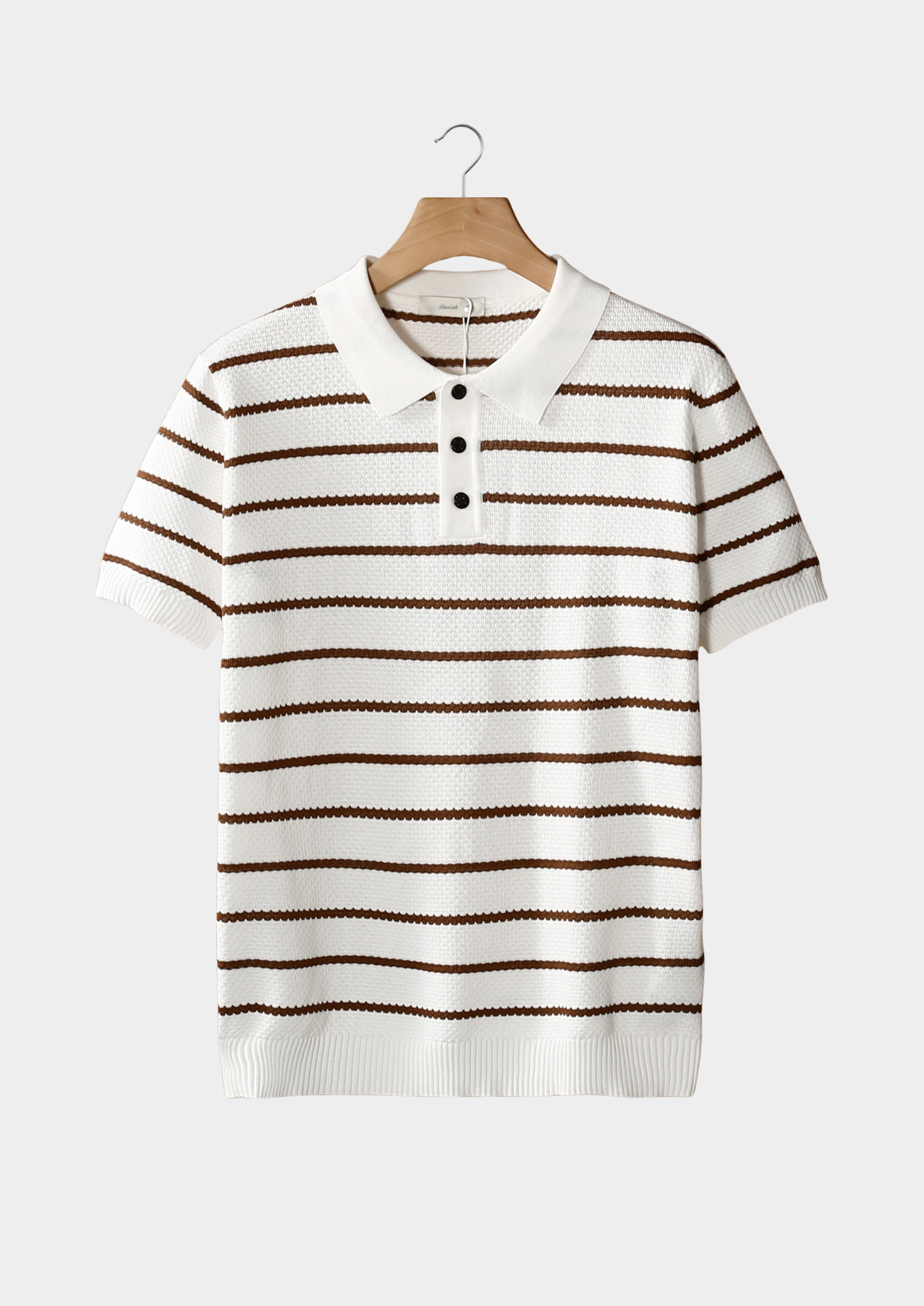 Textured White Striped Button Polo