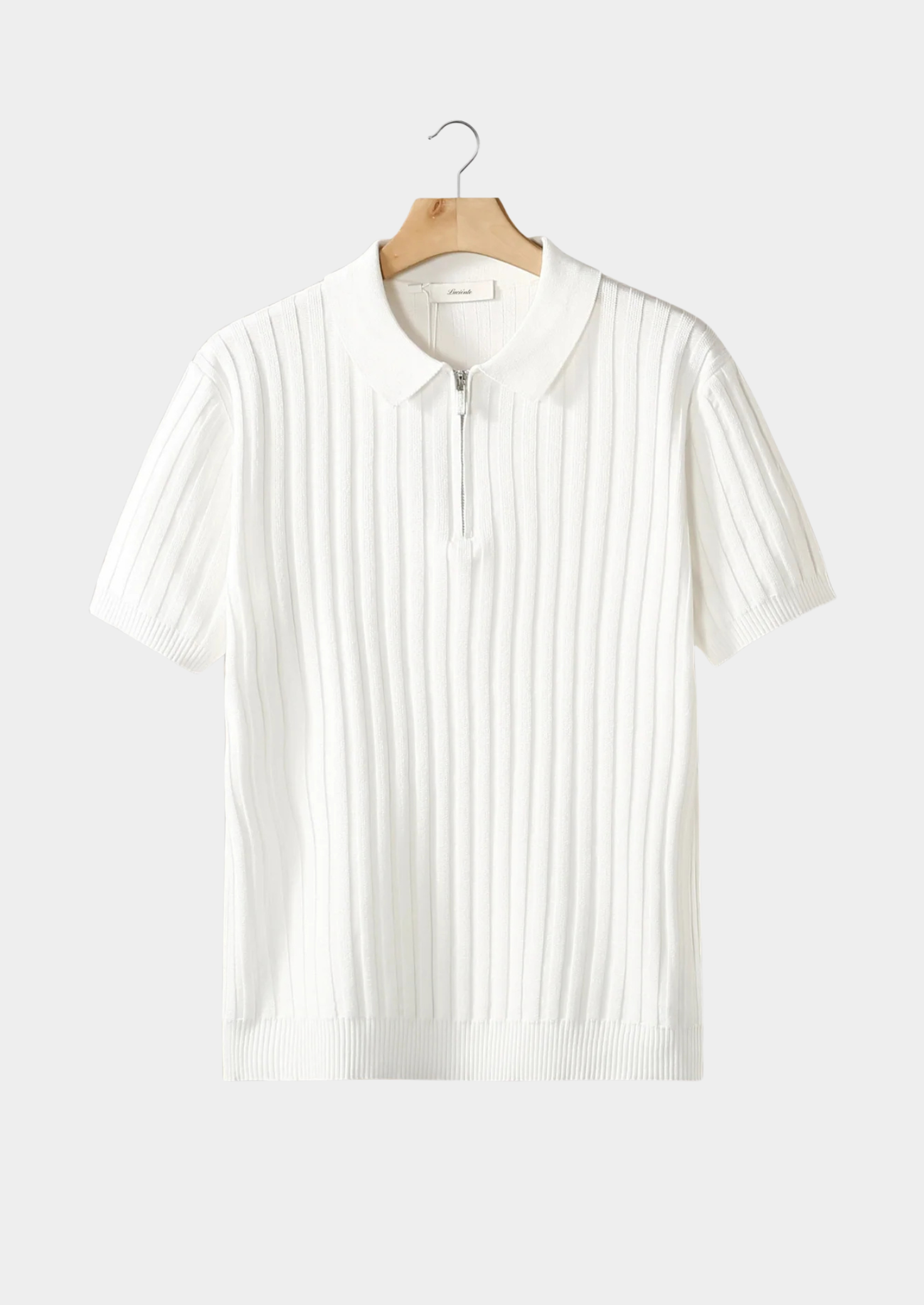 Ivory Ribbed Zipper Polo Shirt