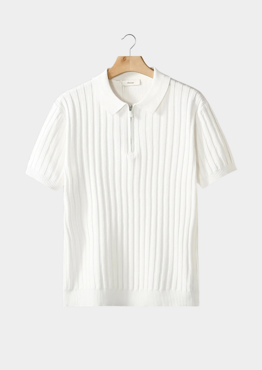 Ivory Ribbed Zipper Polo Shirt