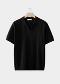 Black Ribbed Open Collar Polo
