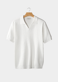 Ivory Ribbed Open Collar Polo