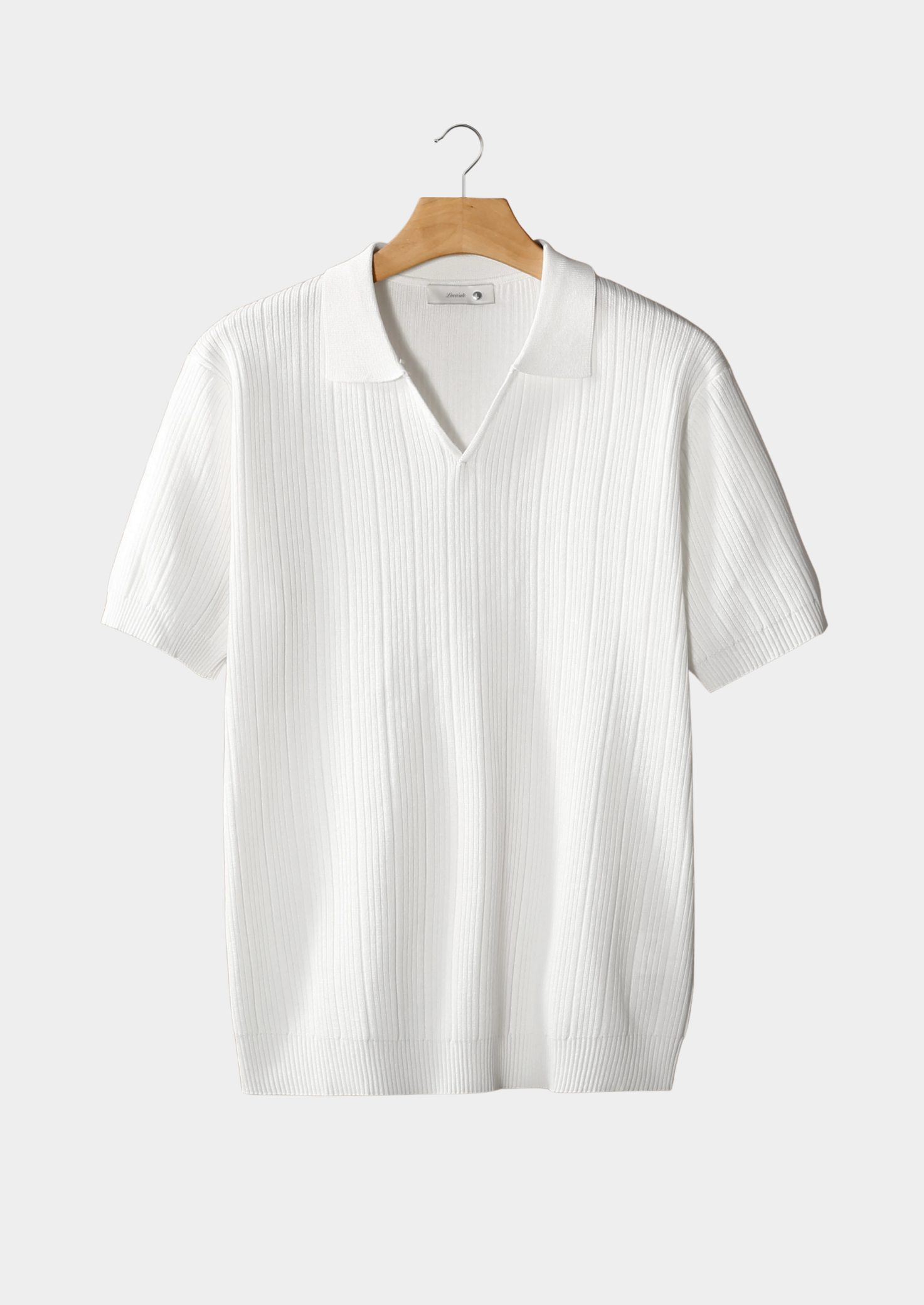 Ivory Ribbed Open Collar Polo