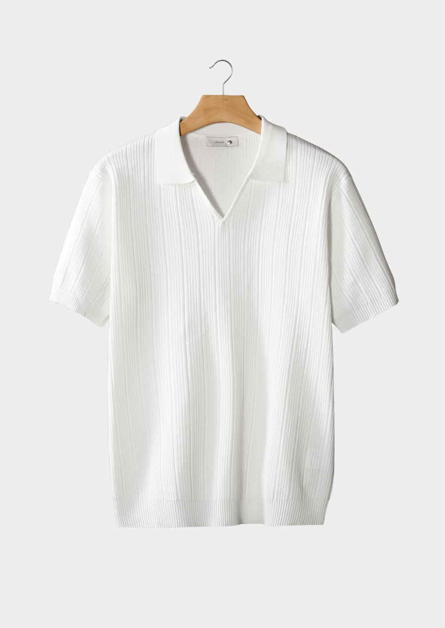 Ivory Ribbed Open Collar Polo