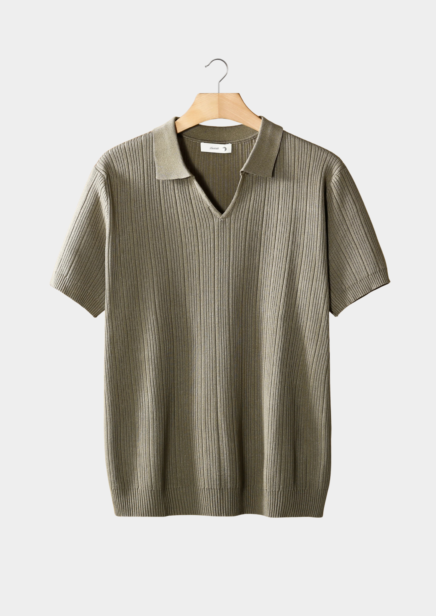 Taupe Ribbed Open Collar Polo