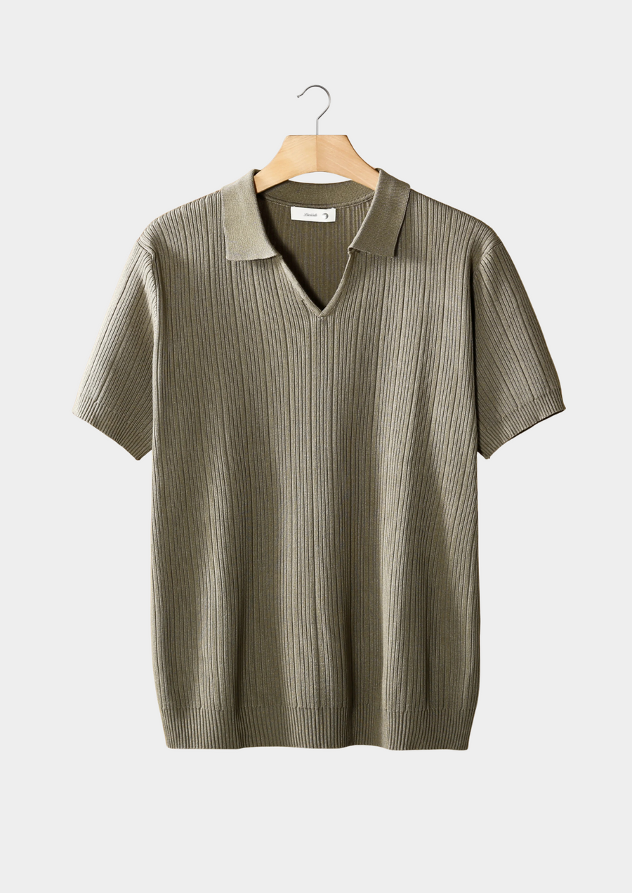 Taupe Ribbed Open Collar Polo