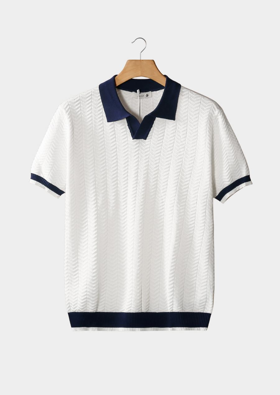 Ivory Textured Polo with Contrasting Details